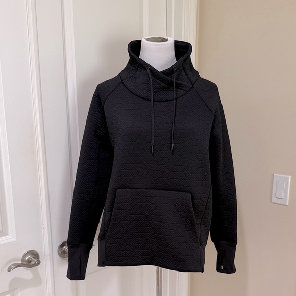 Athleta Jacquard Elevation Pullover Funnel Neck Quilted Black Sweatshirt Medium - Picture 2 of 9